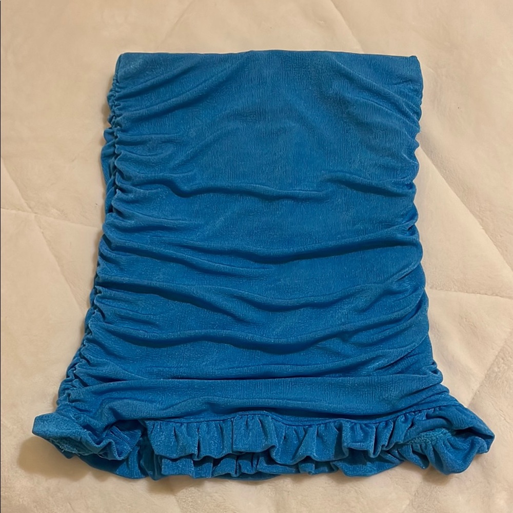 SHEIN Blue Fitted Mini Skirt with Ruched Ruffles